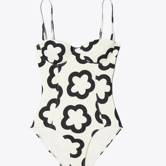NEW Tory Burch Printed Underwire One-Piece Swimsuit-The Flower French Cream-SM - Picture 3 of 8